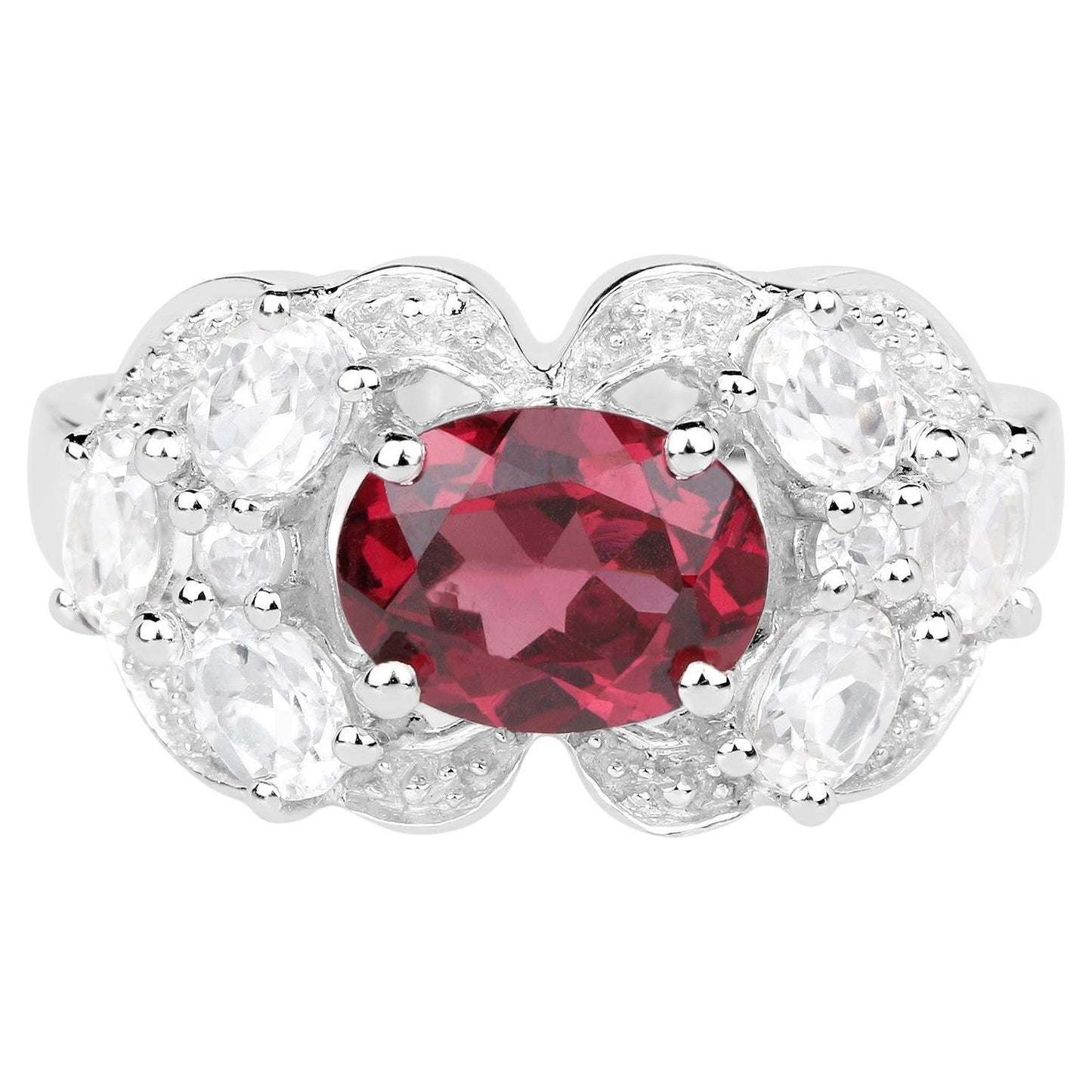 Rhodolite Garnet Ring White Zircon Setting 3.15 Carats