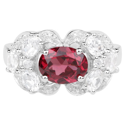 Rhodolite Garnet Ring White Zircon Setting 3.15 Carats