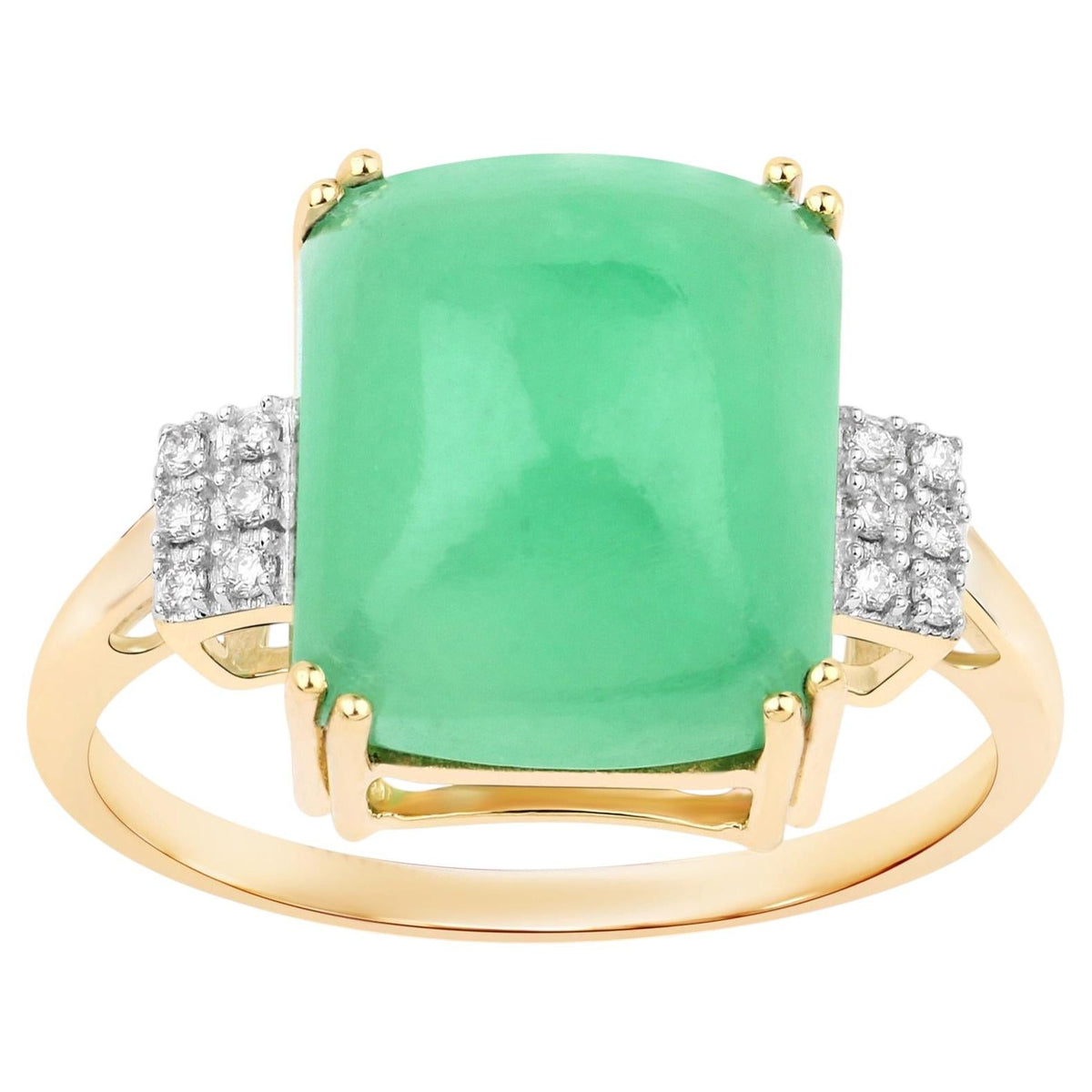 Green Jade Ring With Diamonds 8.38 Carats 10K Yellow Gold