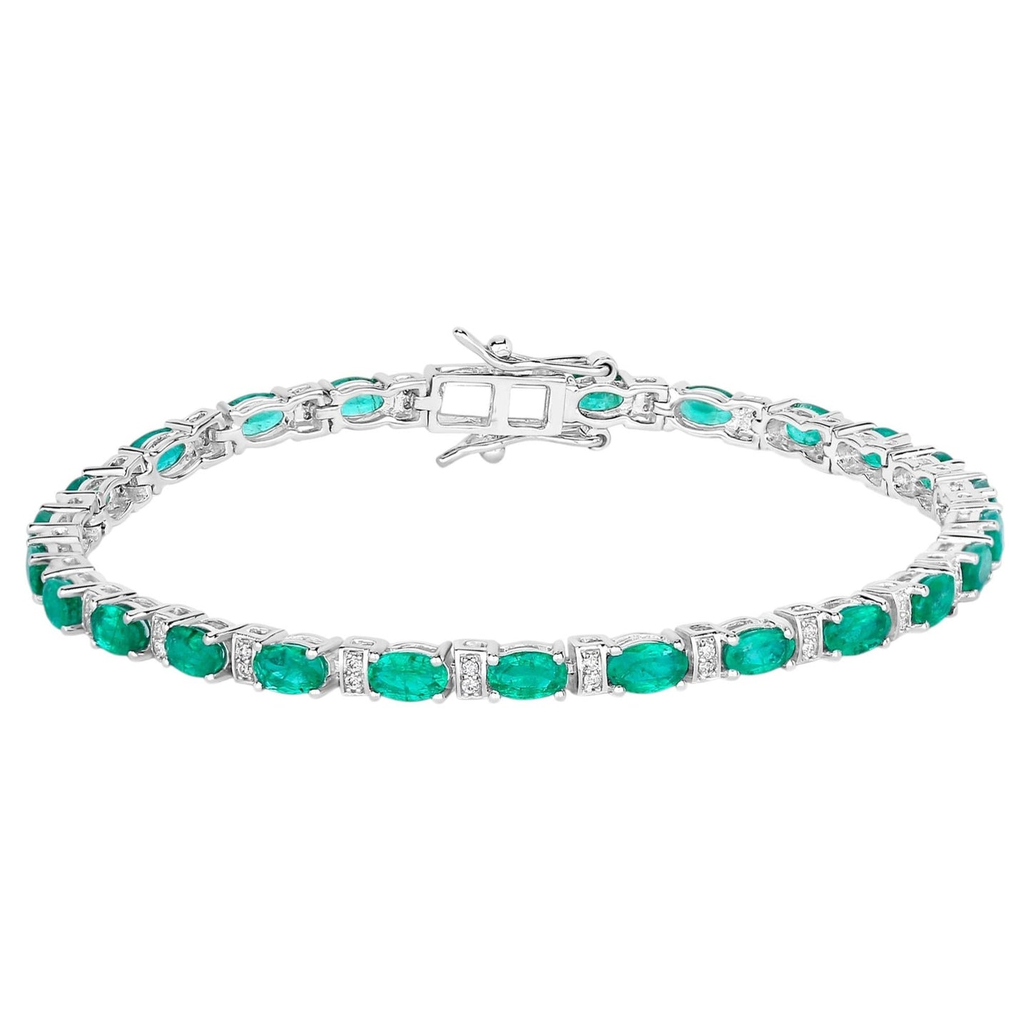 Emerald Bracelet With Diamonds 4.96 Carats 14K White Gold