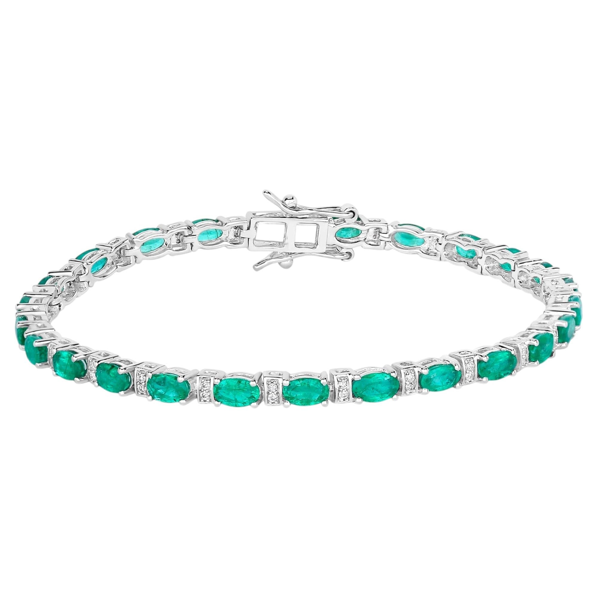 Emerald Bracelet With Diamonds 4.96 Carats 14K White Gold