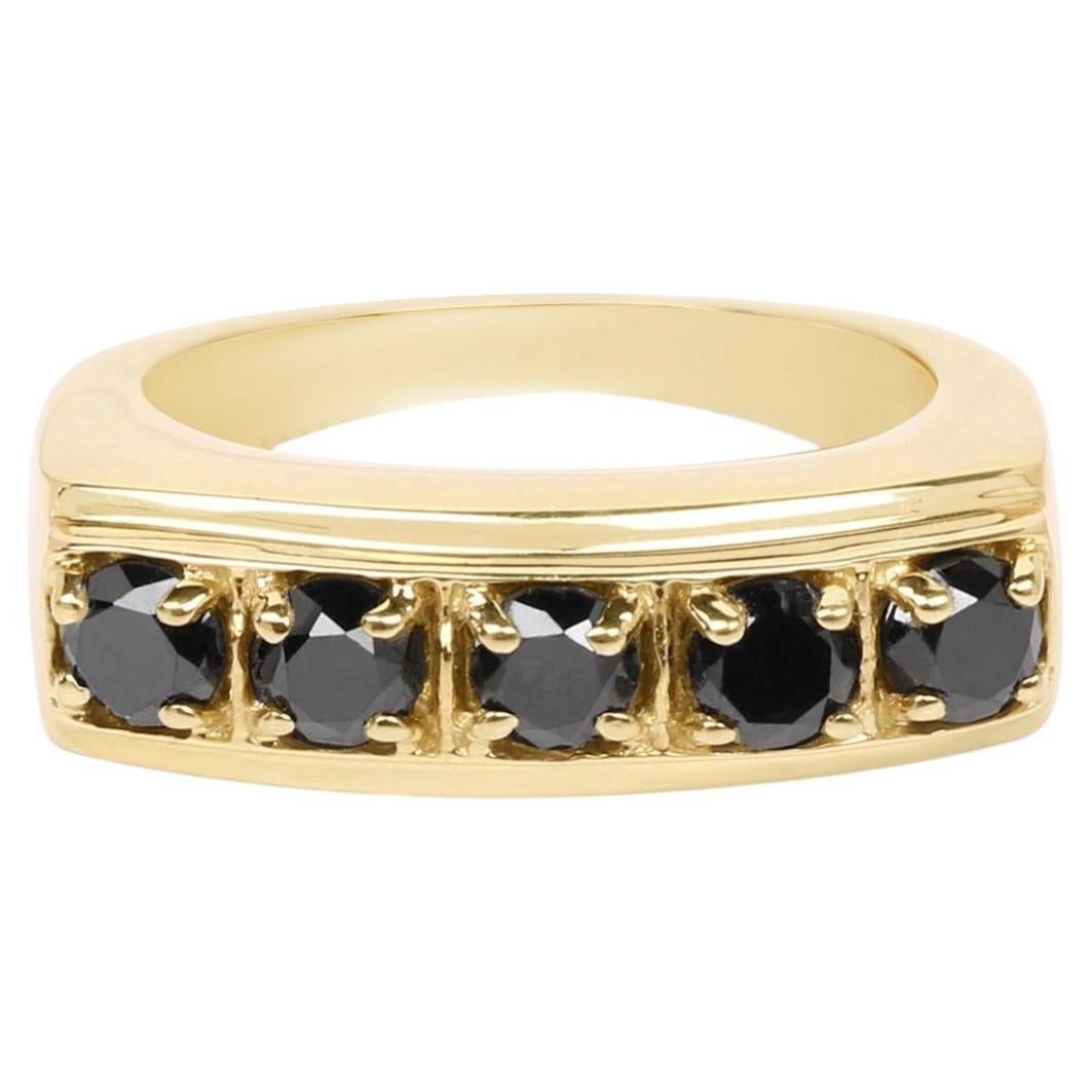Black Diamond Ring 1.24 Carats Gold Plated Silver