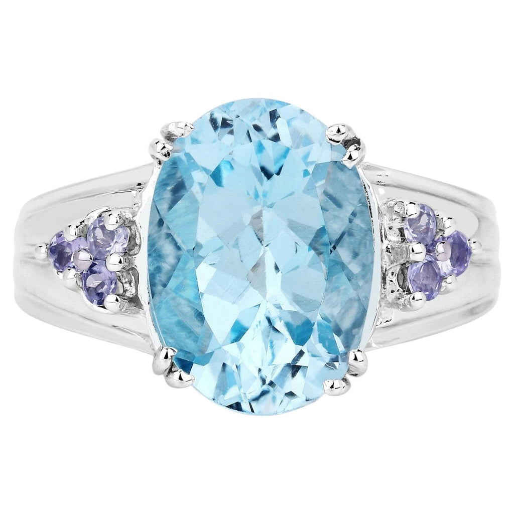 Blue Topaz Ring With Tanzanite 7.68 Carats Sterling Silver