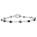 Blue Sapphire Tennis Bracelet With White Zircon 6.18 Carats Sterling Silver