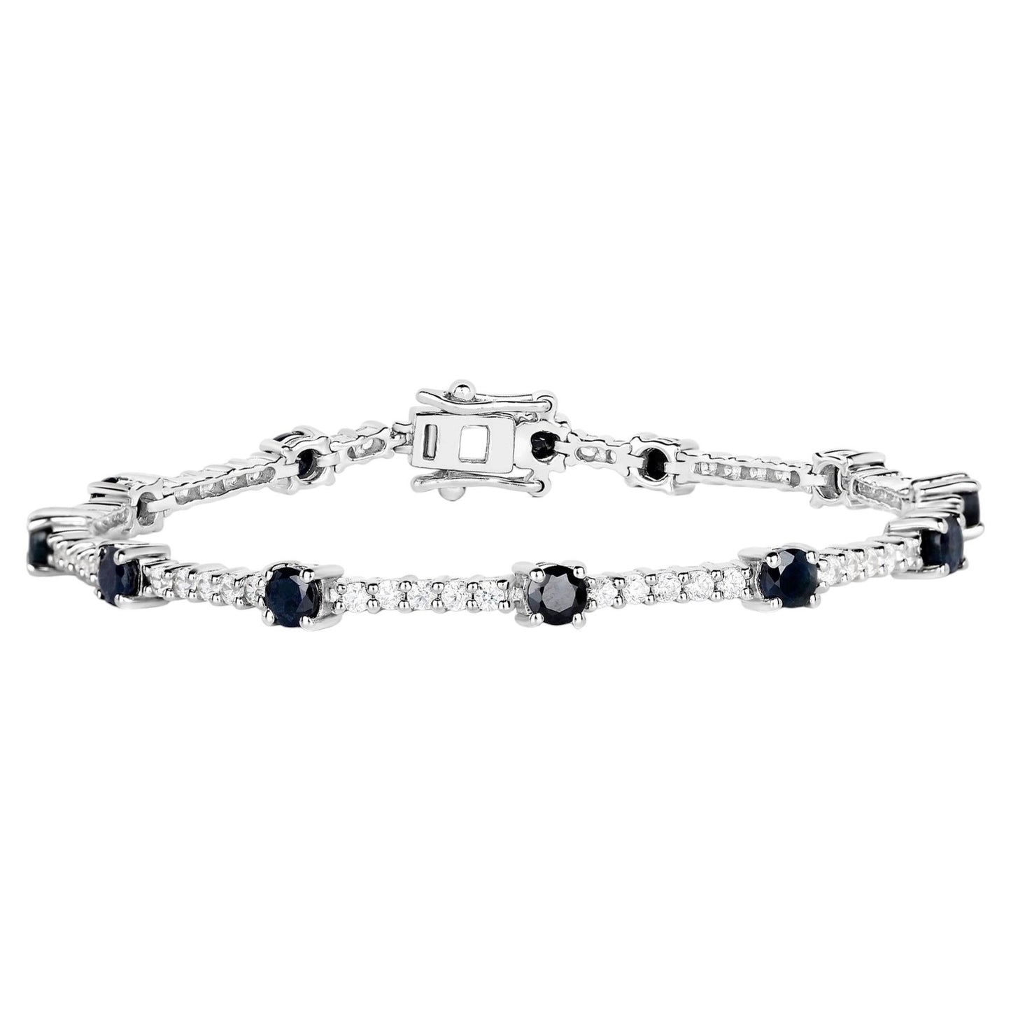 Blue Sapphire Tennis Bracelet With White Zircon 6.18 Carats Sterling Silver