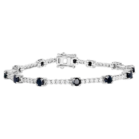 Blue Sapphire Tennis Bracelet With White Zircon 6.18 Carats Sterling Silver