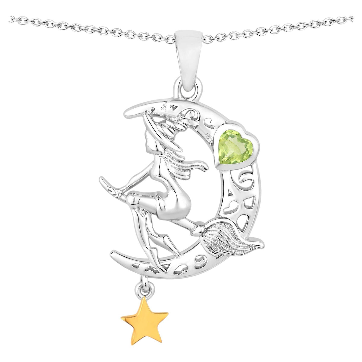 Peridot Flying Witch Pendant 0.24 Carats Sterling Silver