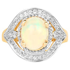 Ethiopian Opal Ring With White Topaz 1.84 Carats Gold Plated Silver