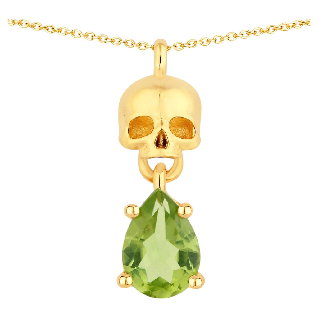 Peridot Skull Pendant 0.74 Carats Gold Plated Silver