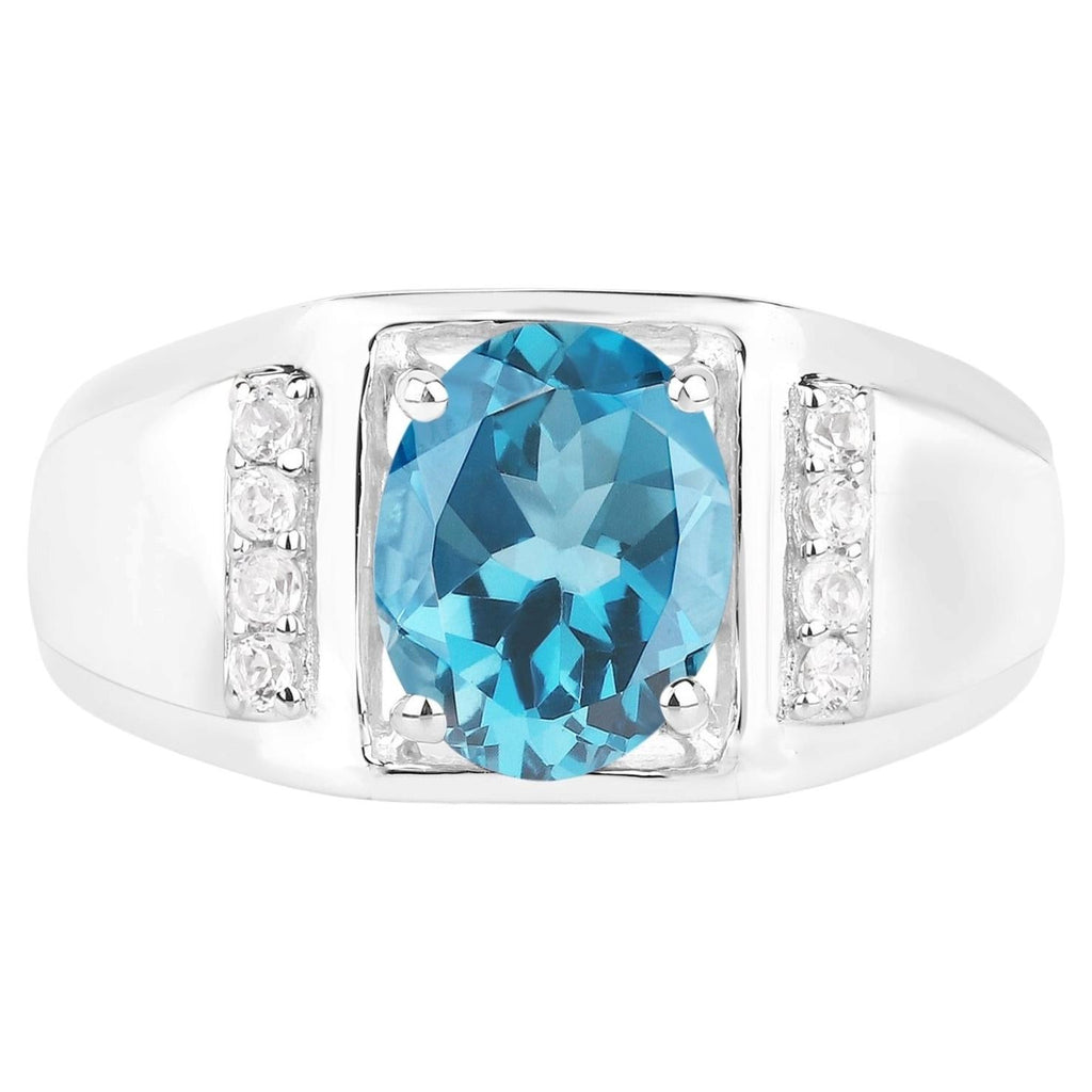 London Blue Topaz Ring With White Topaz 2.64 Carats Sterling Silver
