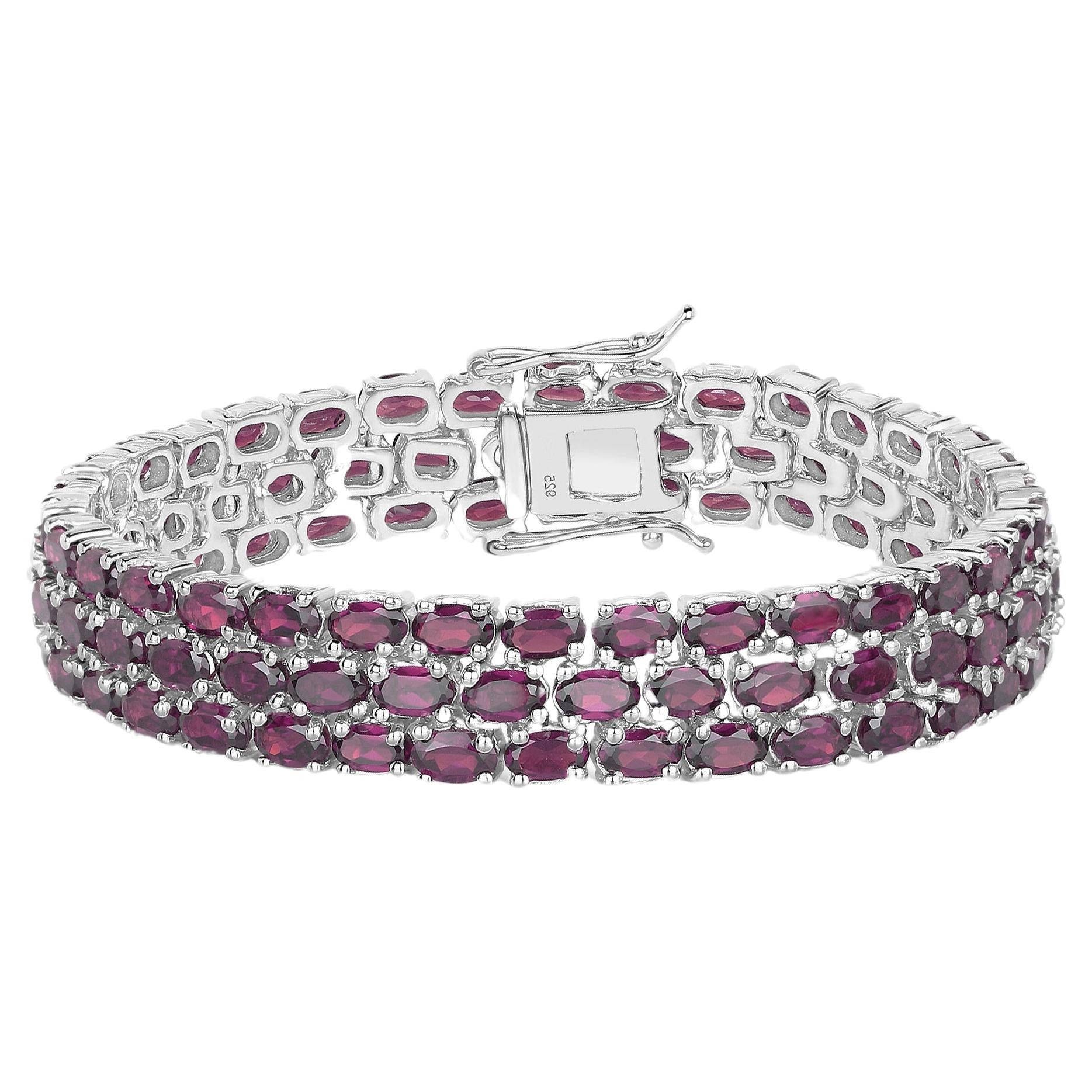 Natural Rhodolite Garnet Wide Tennis Bracelet 31 Carats 110 Gemstones