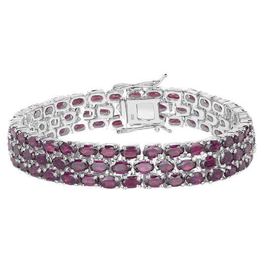 Natural Rhodolite Garnet Wide Tennis Bracelet 31 Carats 110 Gemstones