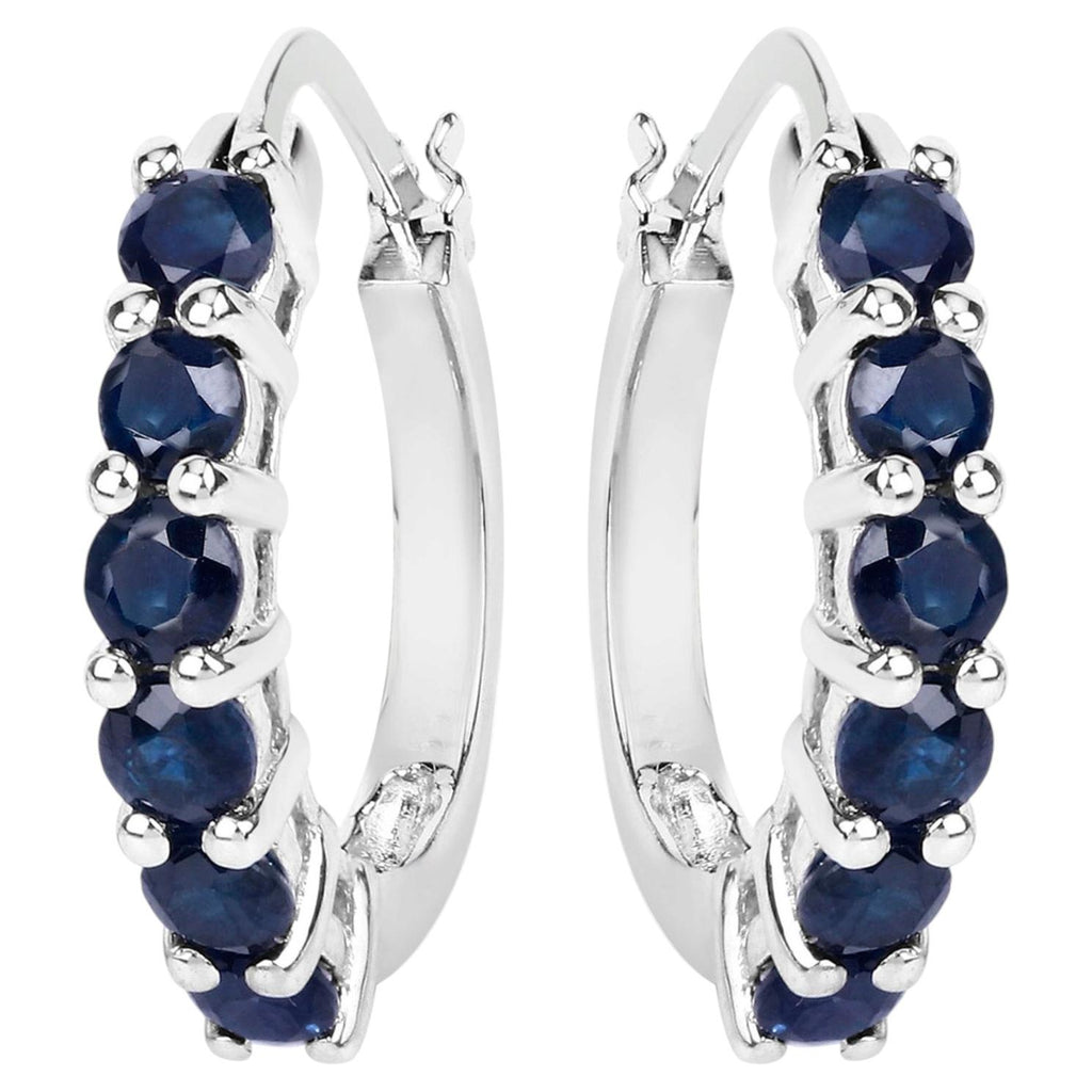 Natural Blue Sapphire Hoop Earrings 1.3 Carats Sterling Silver