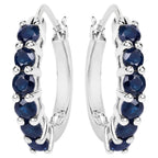 Natural Blue Sapphire Hoop Earrings 1.3 Carats Sterling Silver
