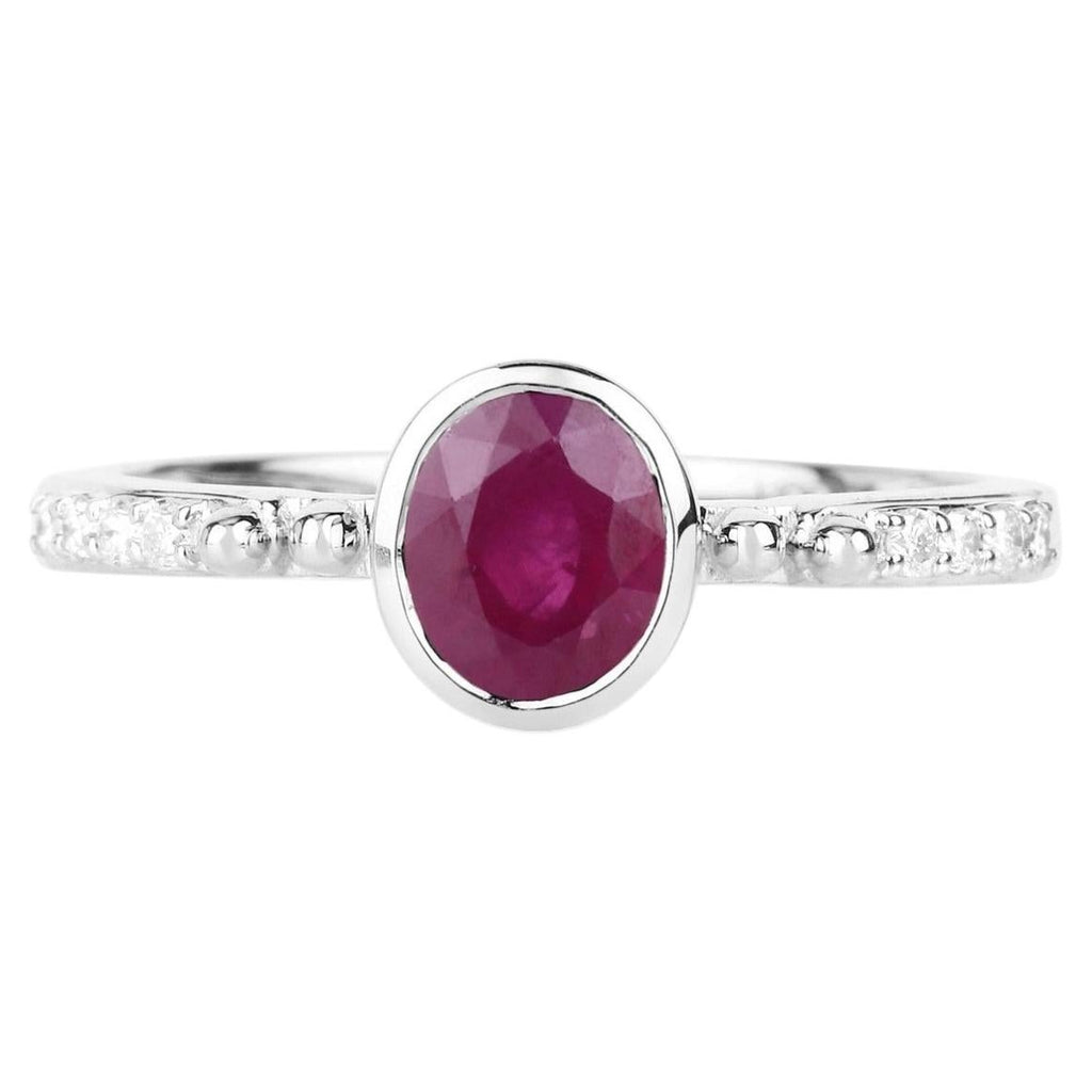 Ruby Ring With Diamonds 0.96 Carats 14K White Gold