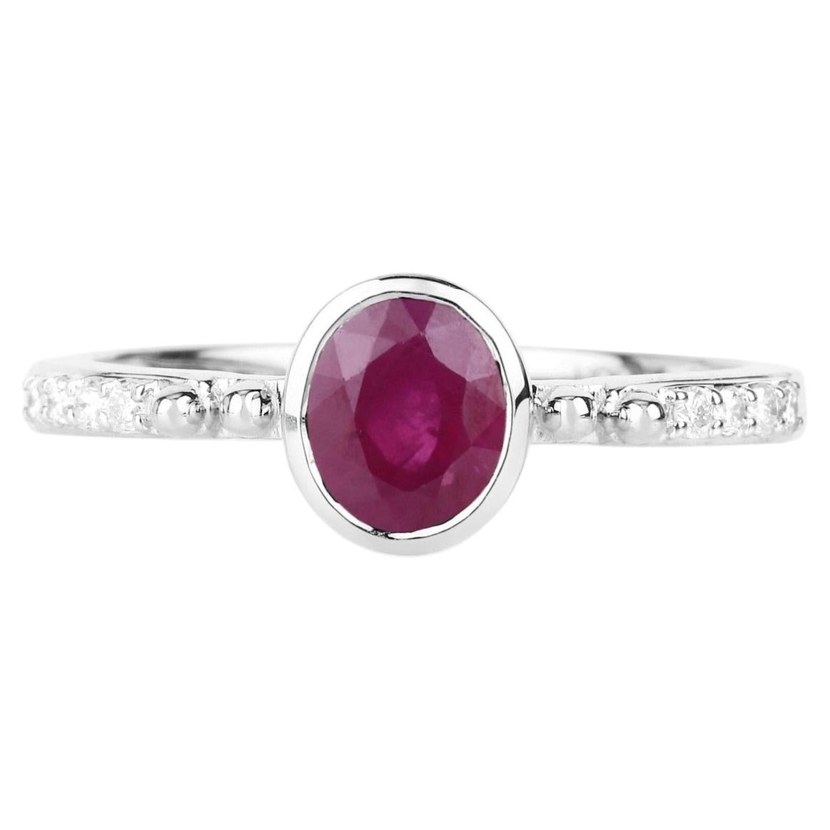 Ruby Ring With Diamonds 0.96 Carats 14K White Gold