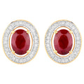 Ruby Earrings Halo Diamonds 2.1 Carats 14K Yellow Gold