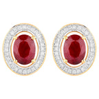 Ruby Earrings Halo Diamonds 2.1 Carats 14K Yellow Gold