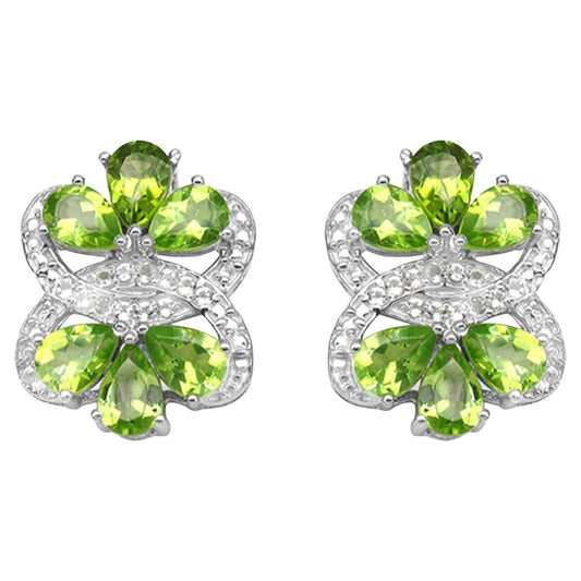 Peridot Earrings White Topaz 8.7 Carats Rhodium Plated Silver