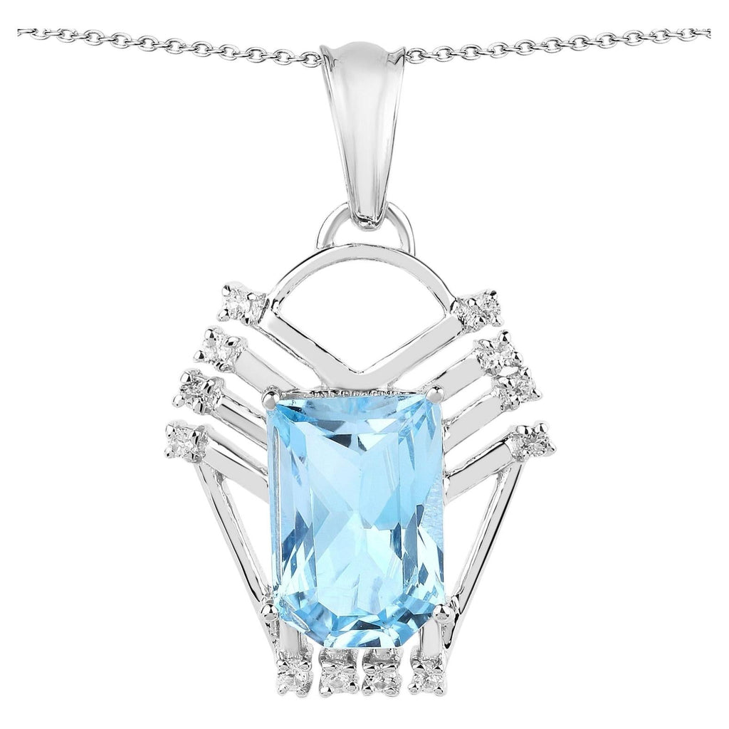 Swiss Blue Topaz Pendant With White Topaz 5.72 Carats Sterling Silver