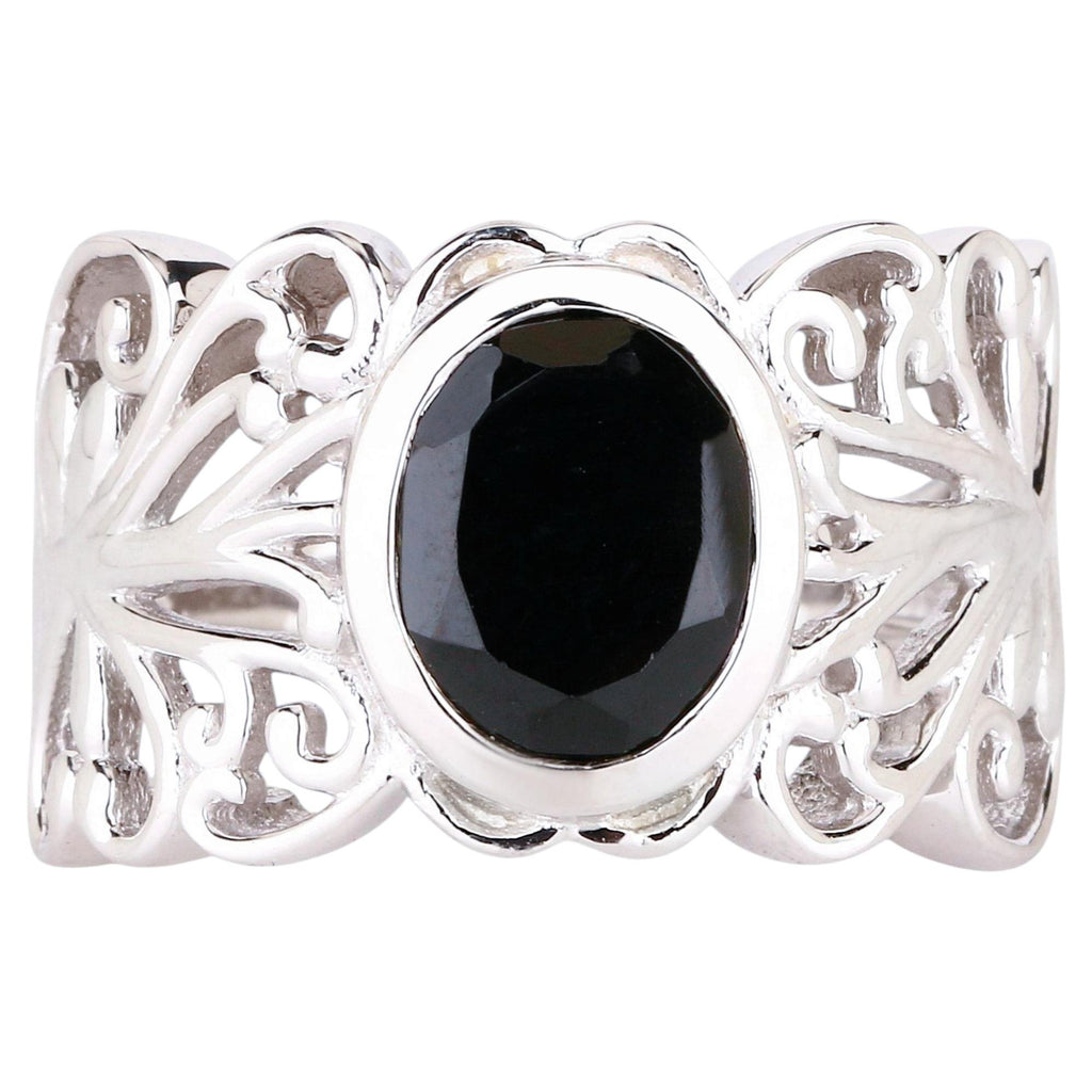 Natural Black Spinel Ring 3.35 Carats Sterling Silver