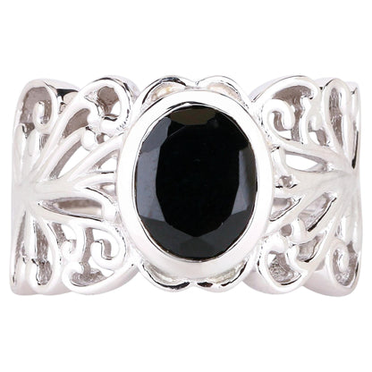 Natural Black Spinel Ring 3.35 Carats Sterling Silver