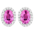Natural Pink Sapphire Stud Earrings With Diamonds 1.46 Carats 14K White Gold