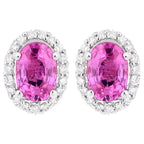 Natural Pink Sapphire Stud Earrings With Diamonds 1.46 Carats 14K White Gold
