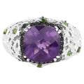 Amethyst Ring With Chrome Diopside 3.22 Carats Sterling Silver