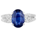 Blue Sapphire Ring With Diamonds 3.58 Carats 18K White Gold