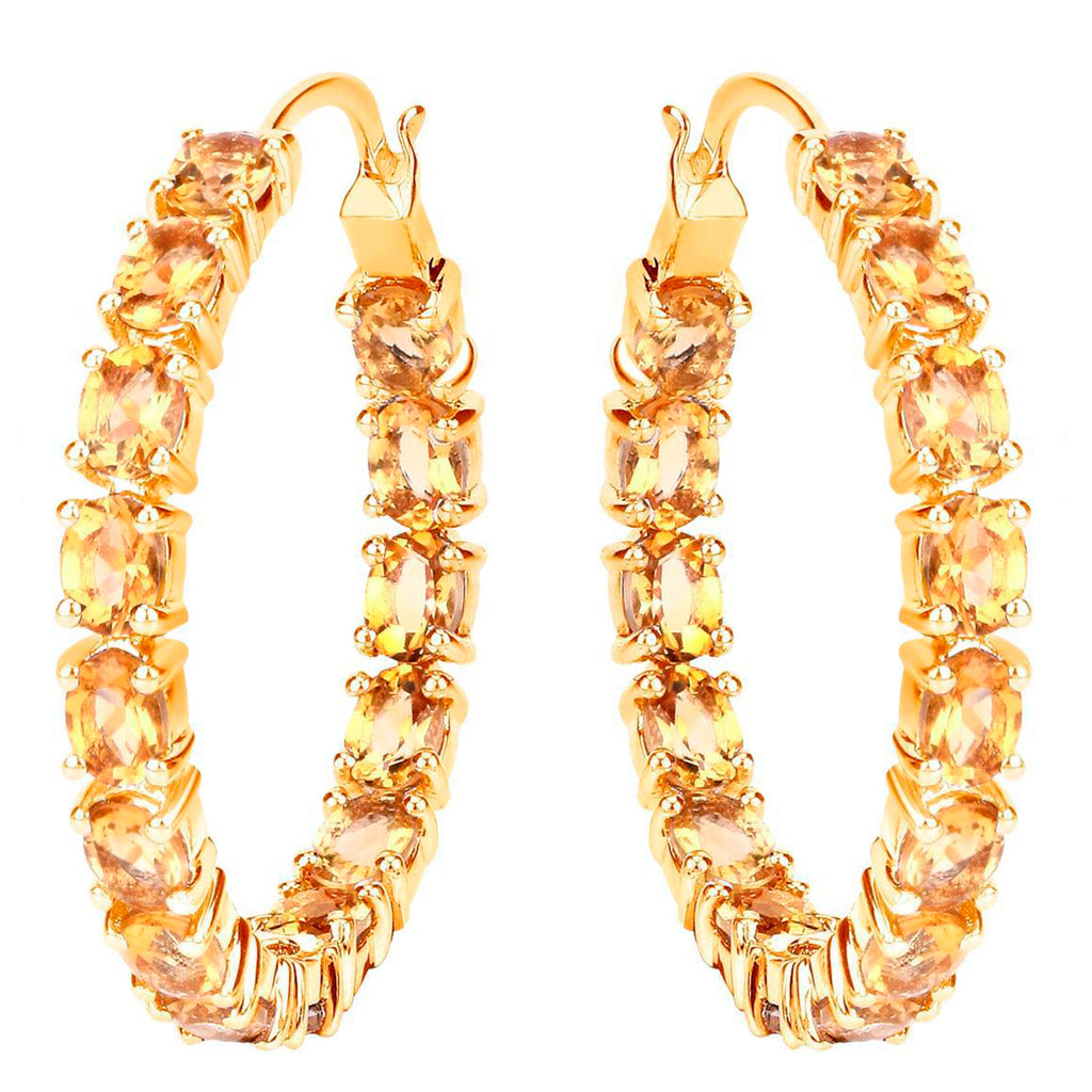 Citrine Hoop Earrings 4.78 Carats Gold Plated Silver