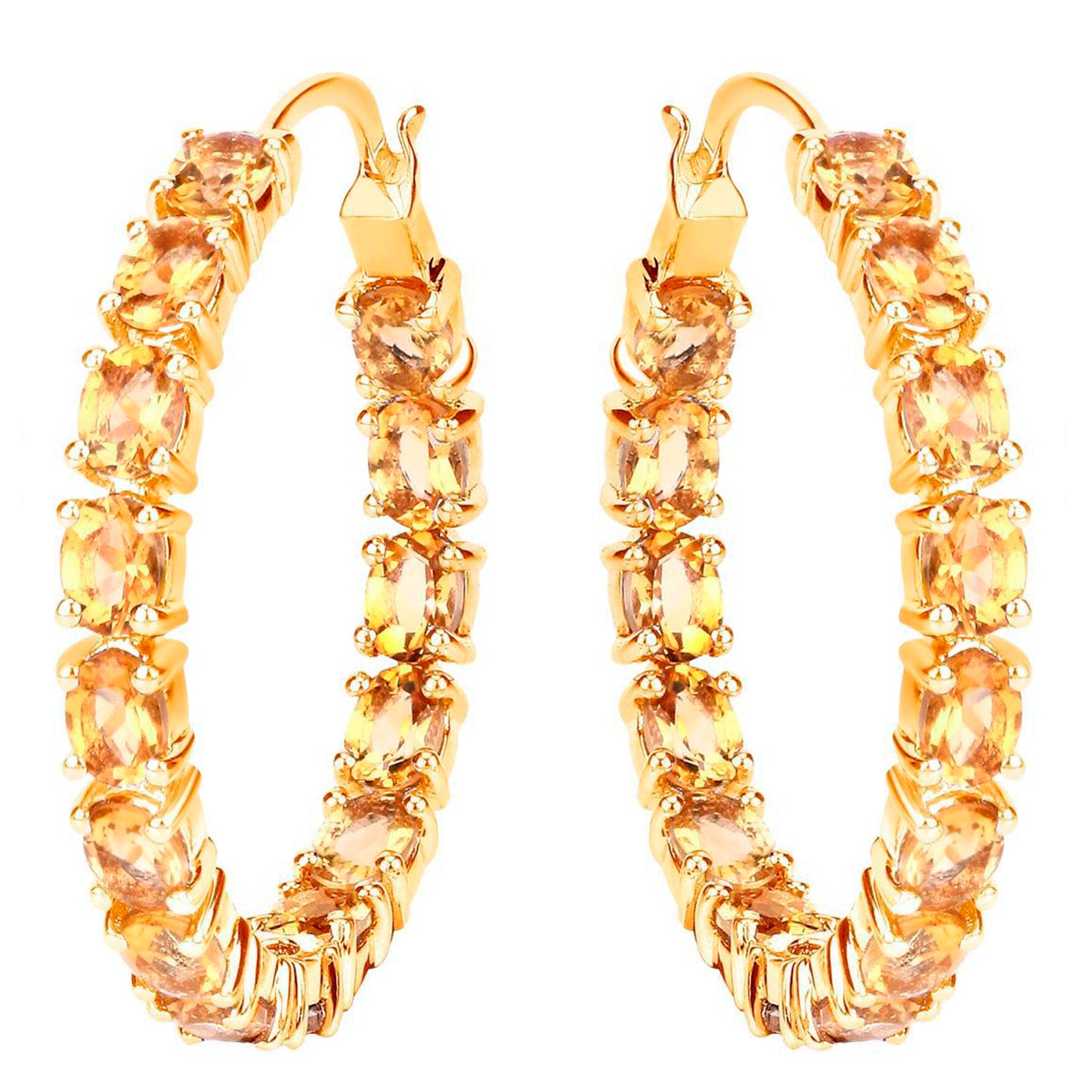 Citrine Hoop Earrings 4.78 Carats Gold Plated Silver