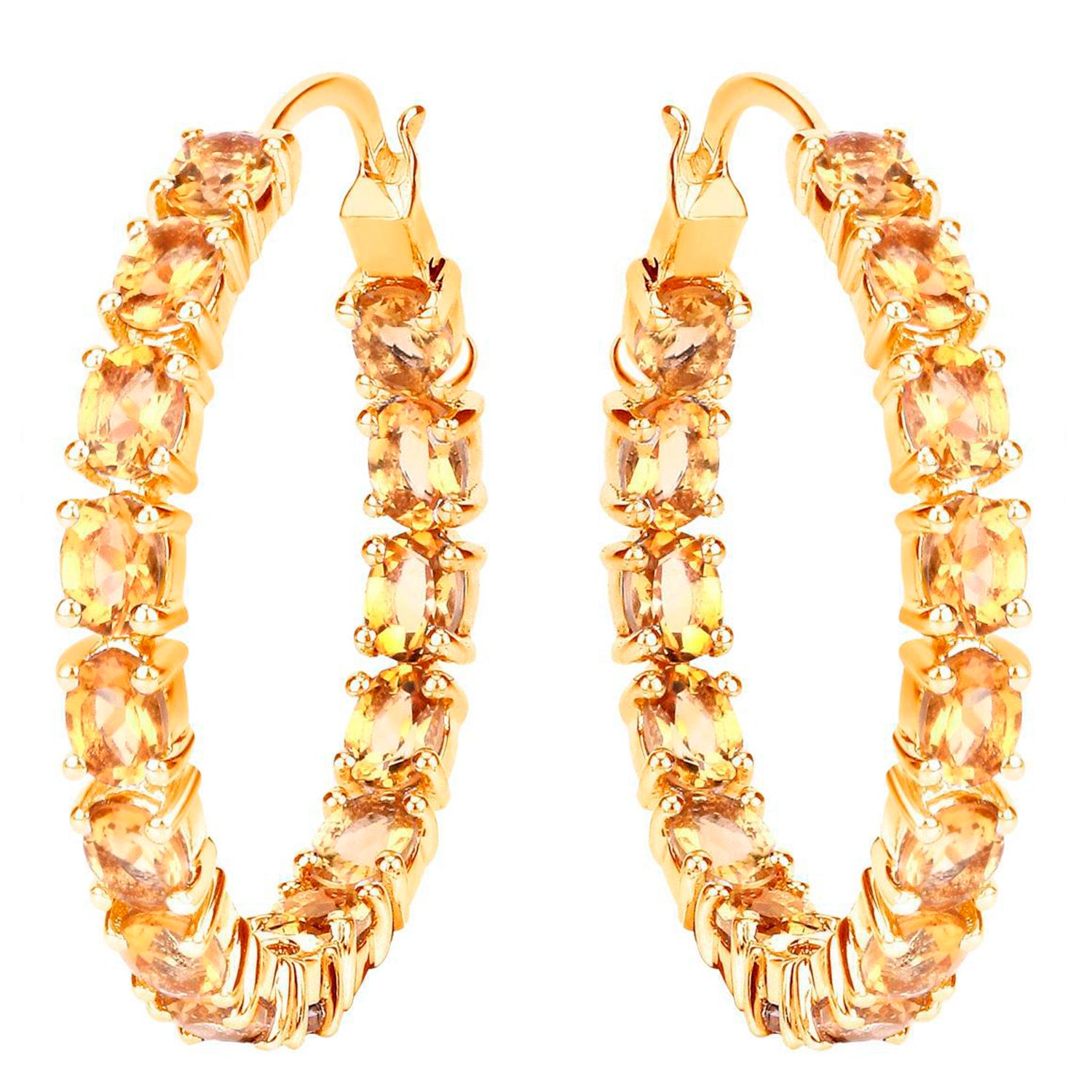 Citrine Hoop Earrings 4.78 Carats Gold Plated Silver