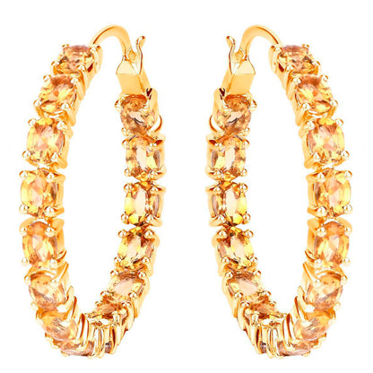 Citrine Hoop Earrings 4.78 Carats Gold Plated Silver