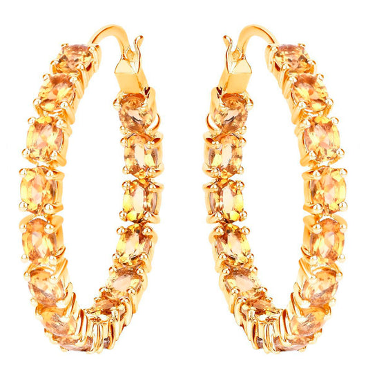 Citrine Hoop Earrings 4.78 Carats Gold Plated Silver