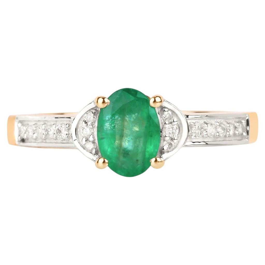 Zambian Emerald Ring With Diamonds 0.79 Carats 14K Yellow Gold
