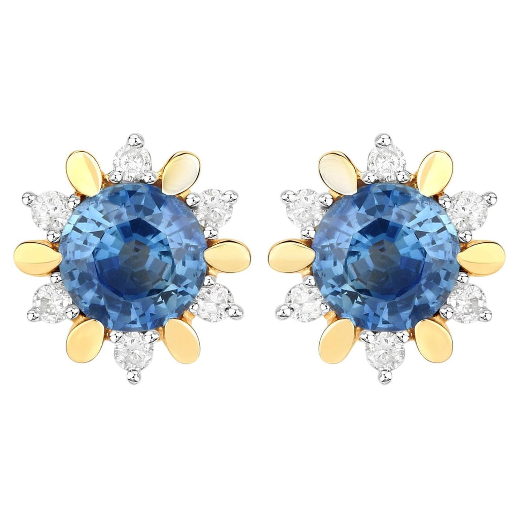 Natural Blue Sapphire Earrings With Diamonds 1.84 Carats 14K Yellow Gold