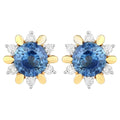 Natural Blue Sapphire Earrings With Diamonds 1.84 Carats 14K Yellow Gold