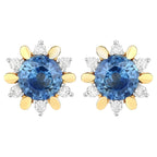 Natural Blue Sapphire Earrings With Diamonds 1.84 Carats 14K Yellow Gold