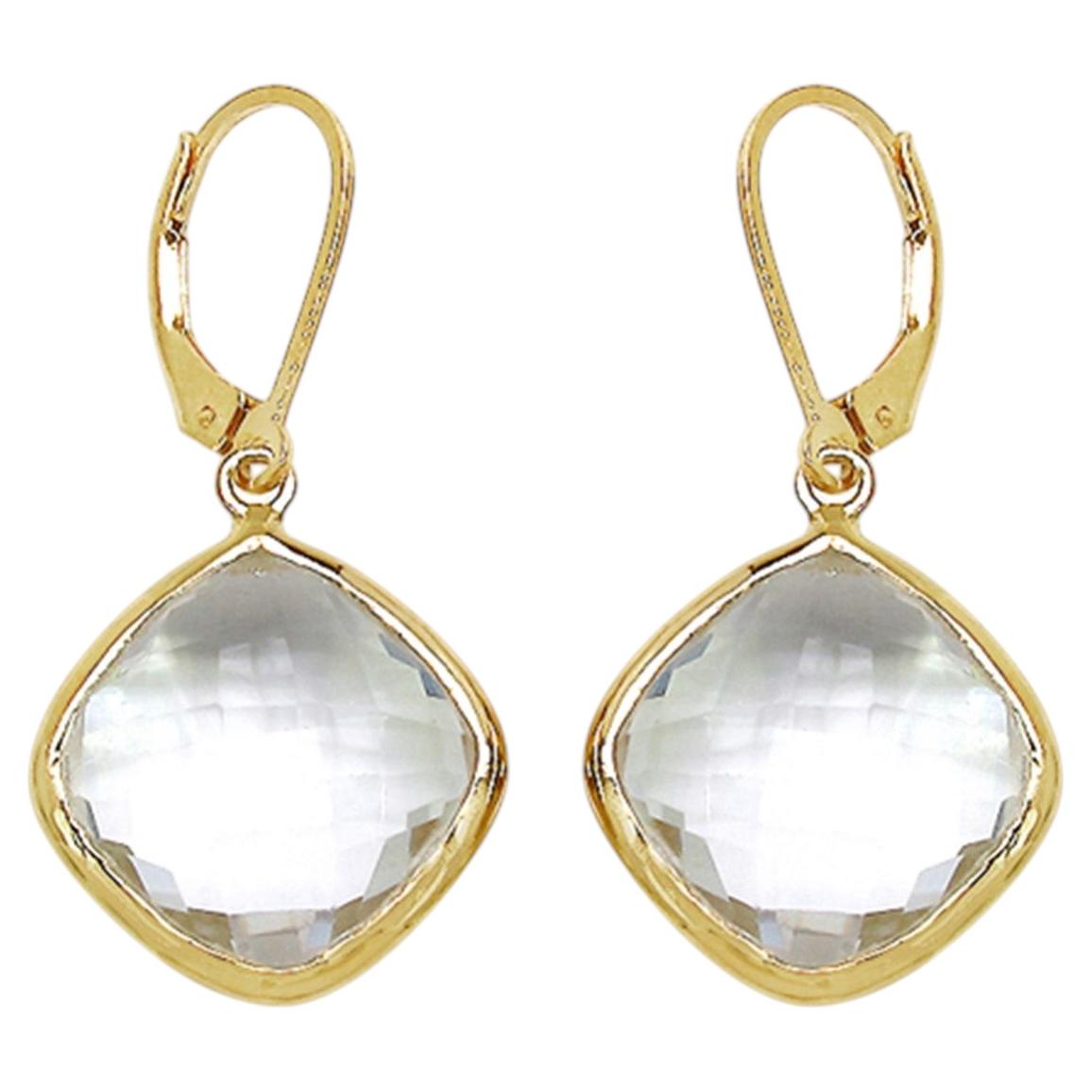 Crystal Quartz Earrings 21.6 Carats Gold Plated Silver