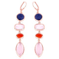 Aventurine Dangle Earrings Carnelian Rose Quartz 33 Carats Gold Plated Silver