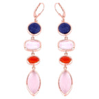 Aventurine Dangle Earrings Carnelian Rose Quartz 33 Carats Gold Plated Silver