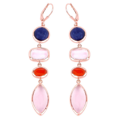 Aventurine Dangle Earrings Carnelian Rose Quartz 33 Carats Gold Plated Silver