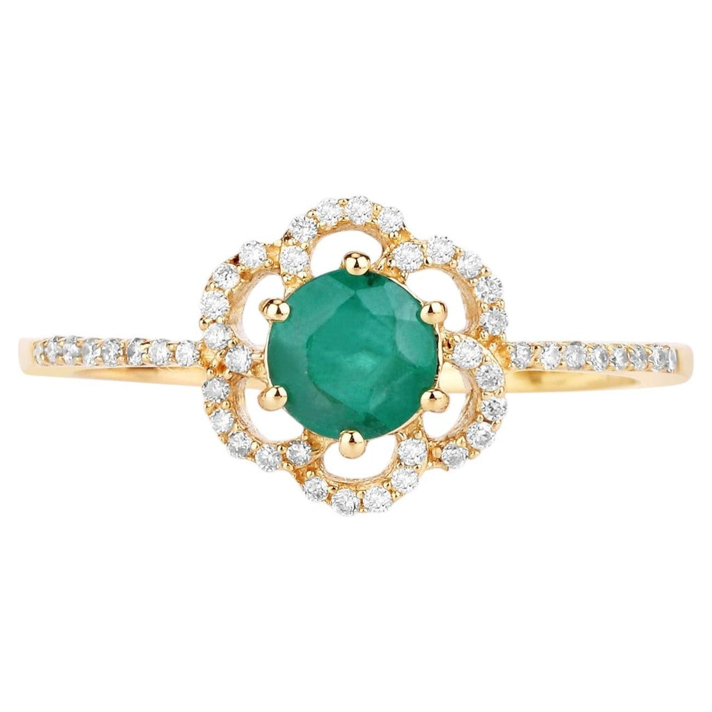 Zambian Emerald Ring With Diamonds 0.52 Carats 14K Yellow Gold