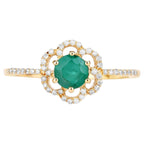 Zambian Emerald Ring With Diamonds 0.52 Carats 14K Yellow Gold