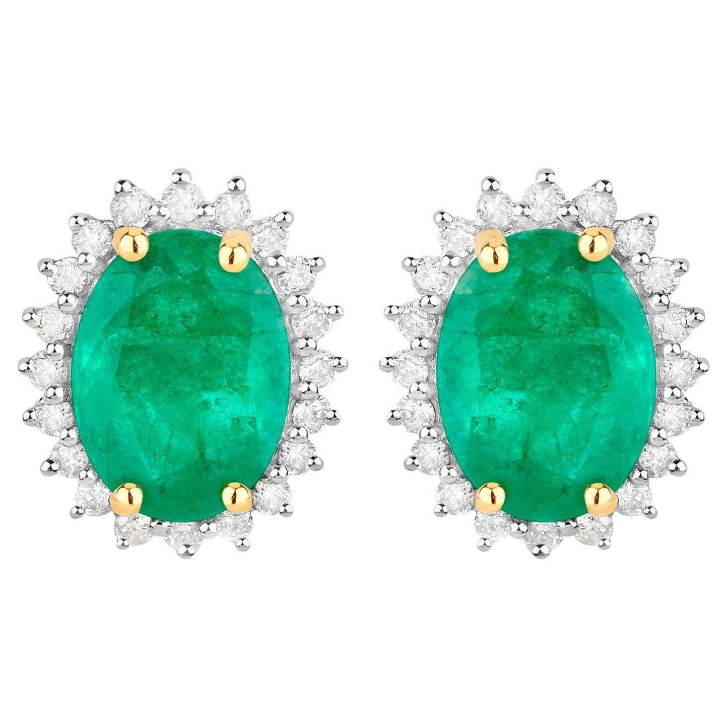 Zambian Emerald Earrings Diamonds 2.65 Carats 14K Yellow Gold