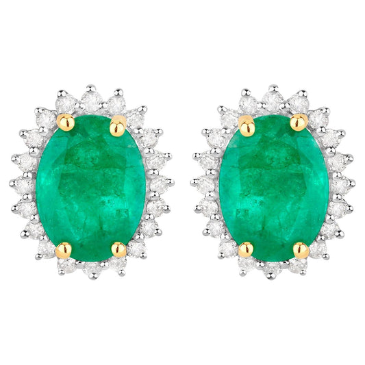 Zambian Emerald Earrings Diamonds 2.65 Carats 14K Yellow Gold