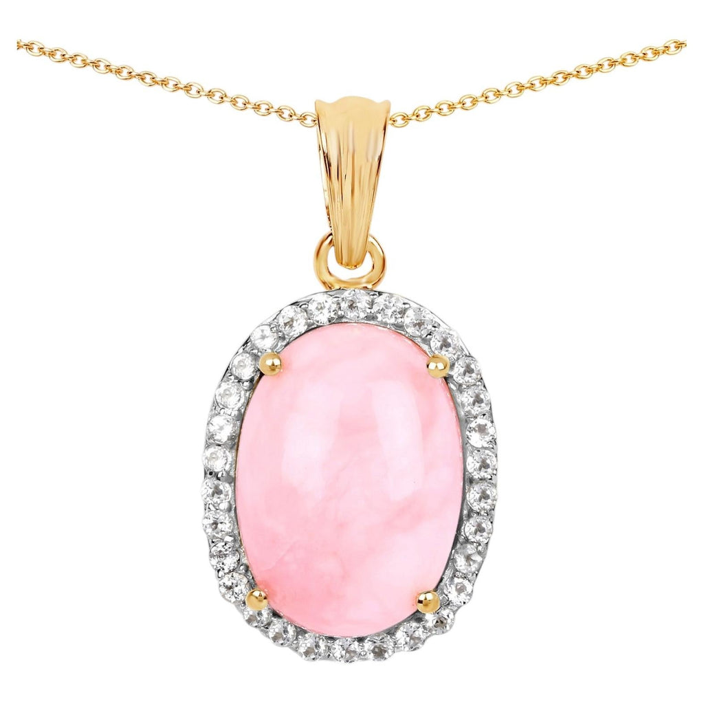Pink Opal Pendant With White Topaz 11.7 Carats Gold Plated Silver