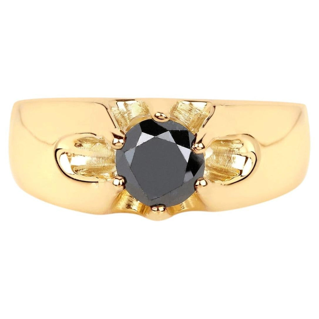 Black Diamond Ring 0.98 Carats Gold Plated Silver