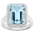 Blue Topaz Ring With Diamonds 5.78 Carats Sterling Silver